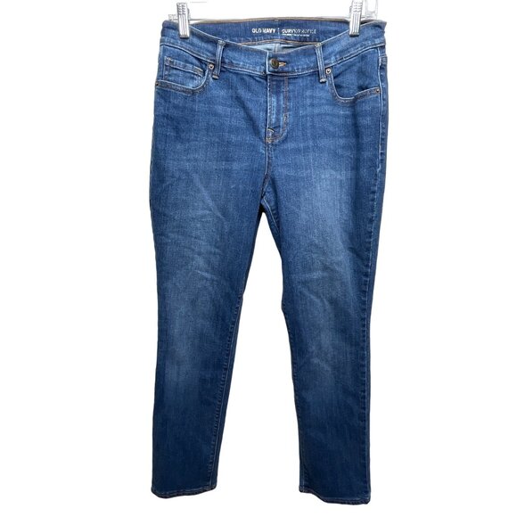 Old Navy Curvy Mid Rise Straight Jeans Womens 6 Short Stretch Blue Denim - Picture 1 of 4